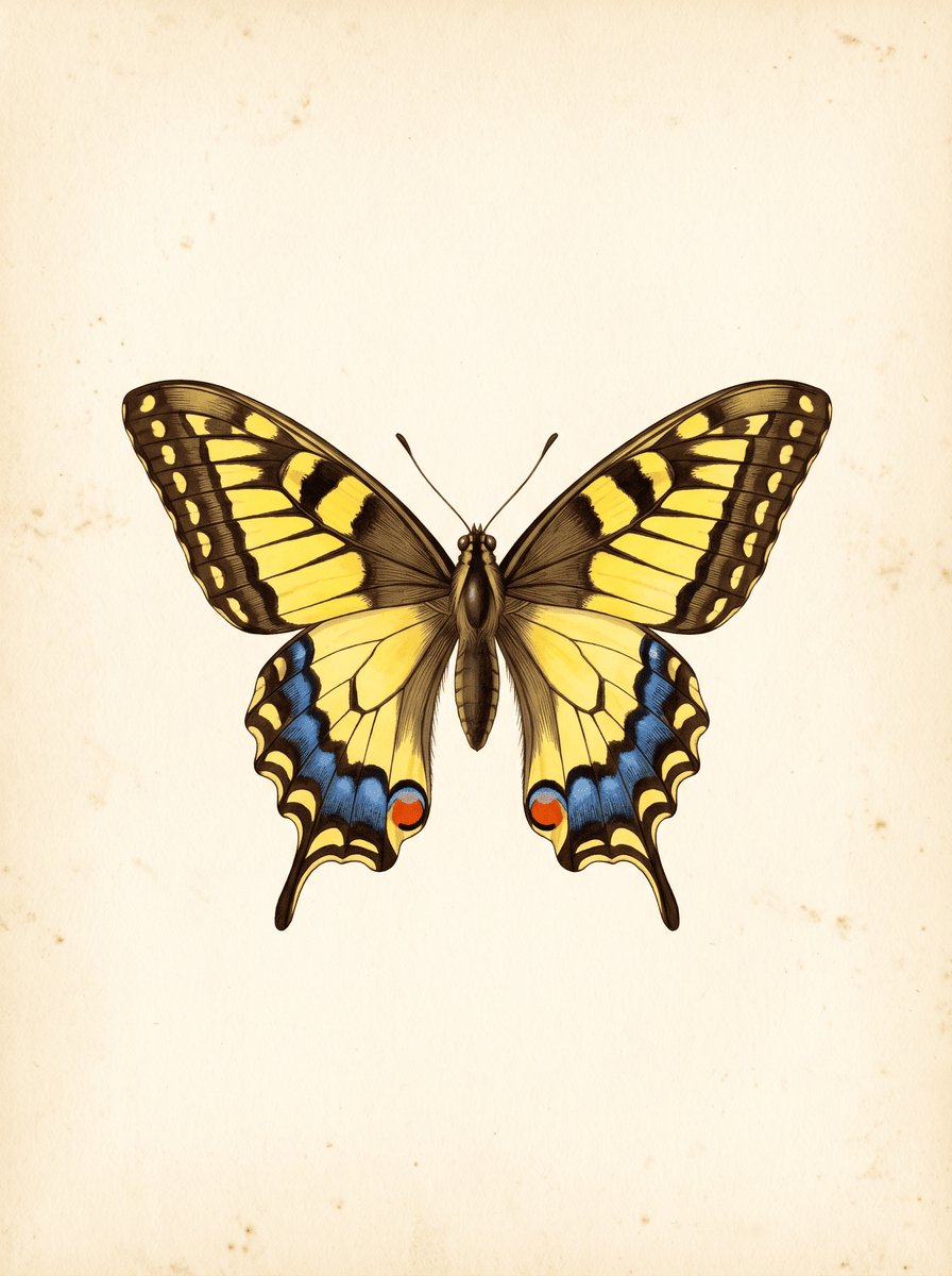 Anise swallowtail butterfly (Papilio zelicaon) natural history plate