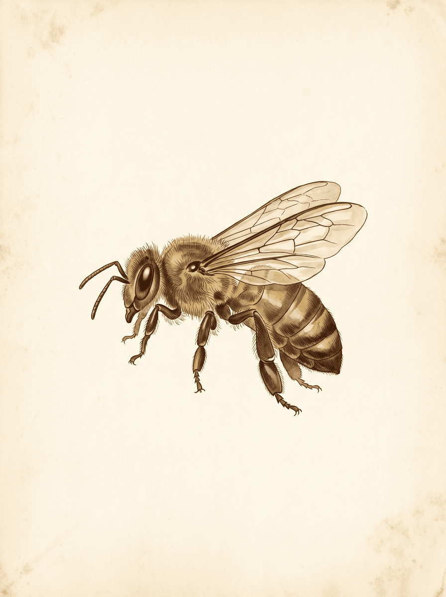 Western honey bee (Apis mellifera) natural history plate