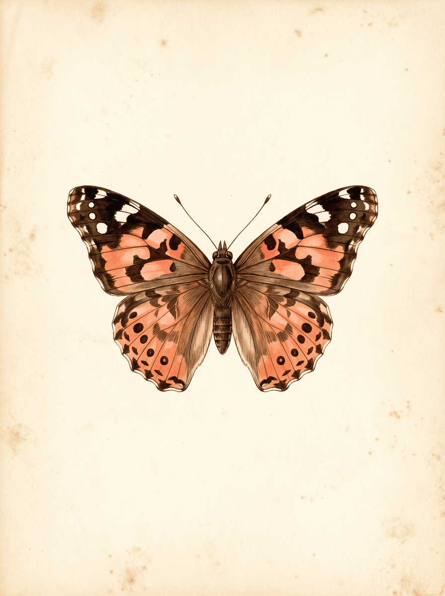 Painted lady butterfly (Vanessa cardui) natural history plate