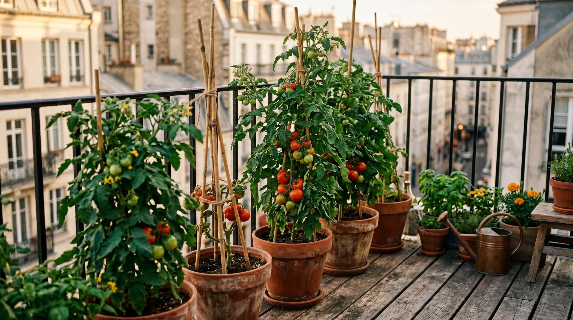 Tomato plants on urban balcony