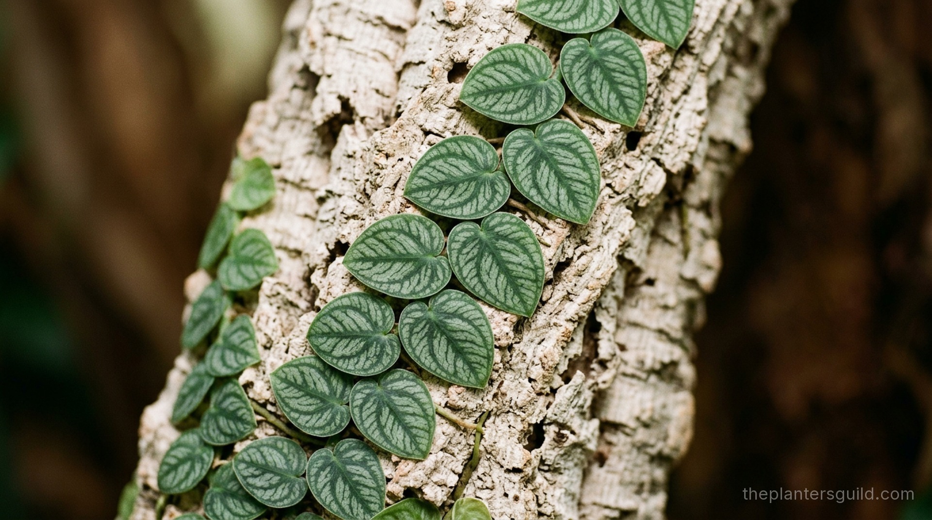 Juvenile Monstera dubia shingling against bark